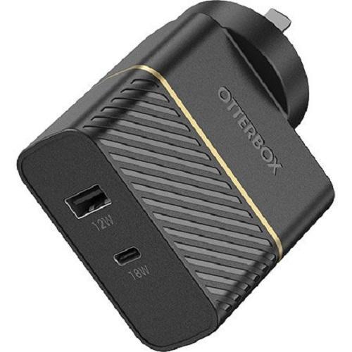 OtterBox Dual Port Fast Wall Charger USB-C & USB-A 30W (Type I) - Black Shimmer